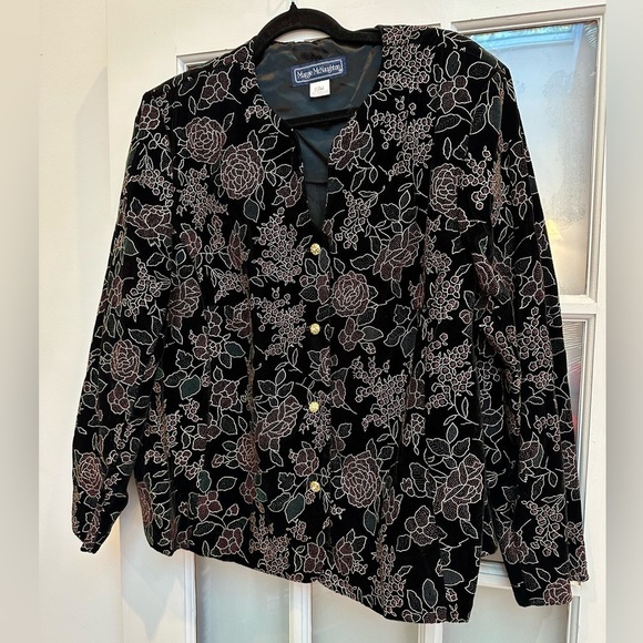 Vintage Maggie McNaughton Velvet Burnout Rose Floral Jacket Blazer Plus Size 22W - Picture 2 of 12